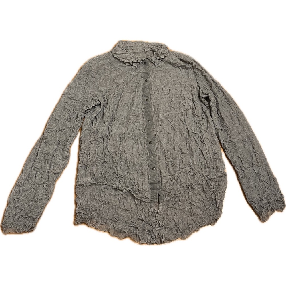 BABETTE  Art-to-Wear Gray Tiered Crinkle Fitted Blouse Small